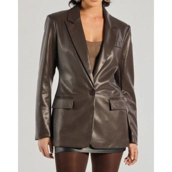 NOIR Suit Jacket Blazer M Medium Dark Chocolate Brown Vegan Leather NEW - Picture 1 of 14